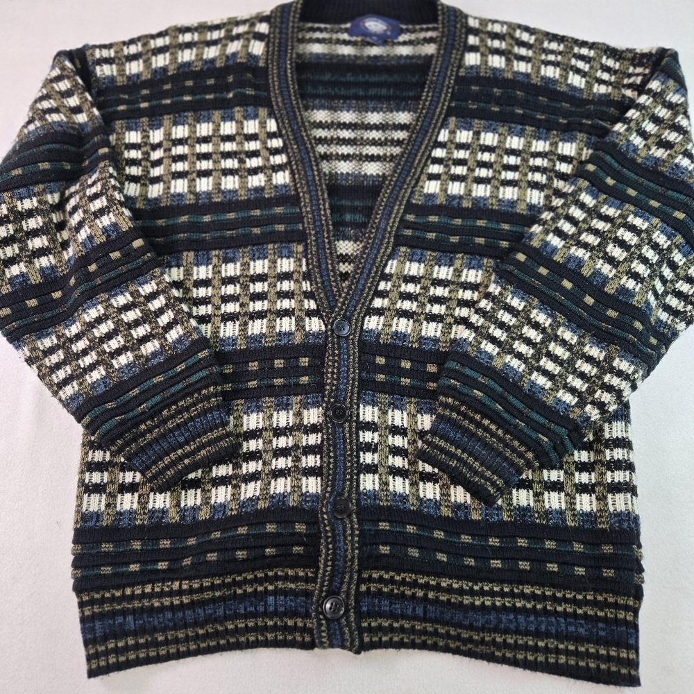 Knights Bridge Button Up Cardigan Sweater Mens L Large Vintage Textured Knit VTG